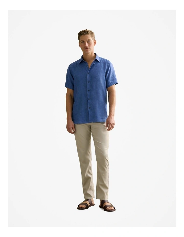 Regular Fit Delave Linen Short Sleeve Shirt in Mineral Blue image 2