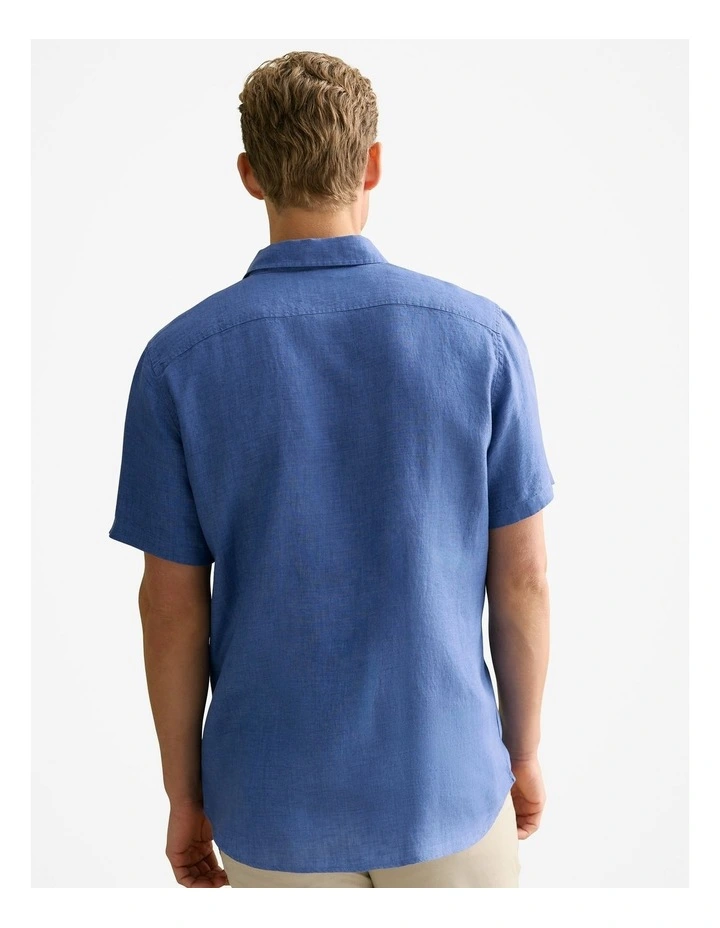 Regular Fit Delave Linen Short Sleeve Shirt in Mineral Blue image 4