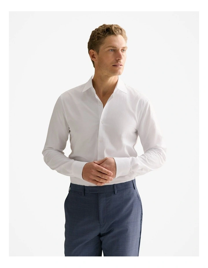 Tailored Fit Yarn Dyed Cotton Smart Shirt in White image 1