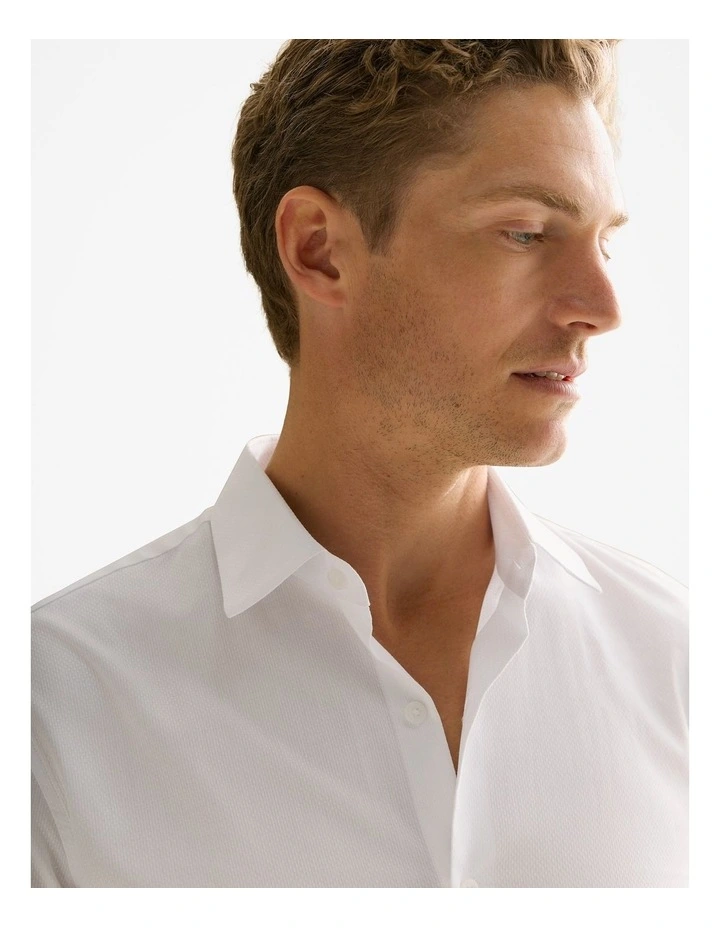 Tailored Fit Yarn Dyed Cotton Smart Shirt in White image 3