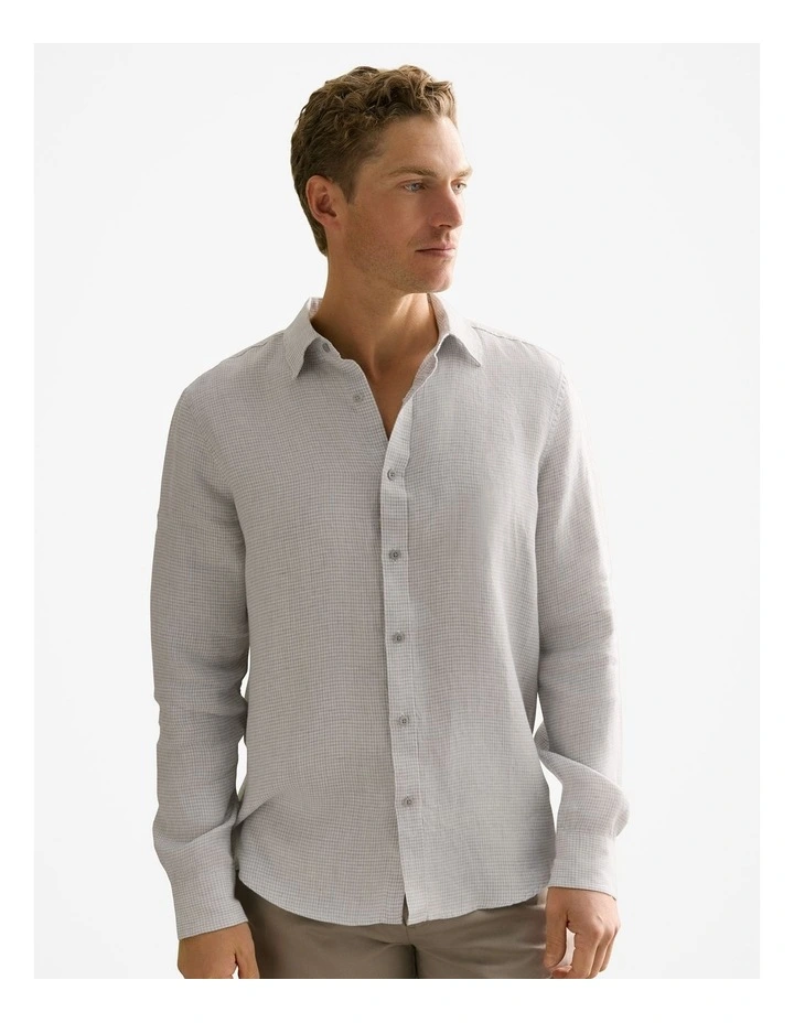 Regular Fit Yarn Dyed Linen Puppytooth Shirt in Cement image 1