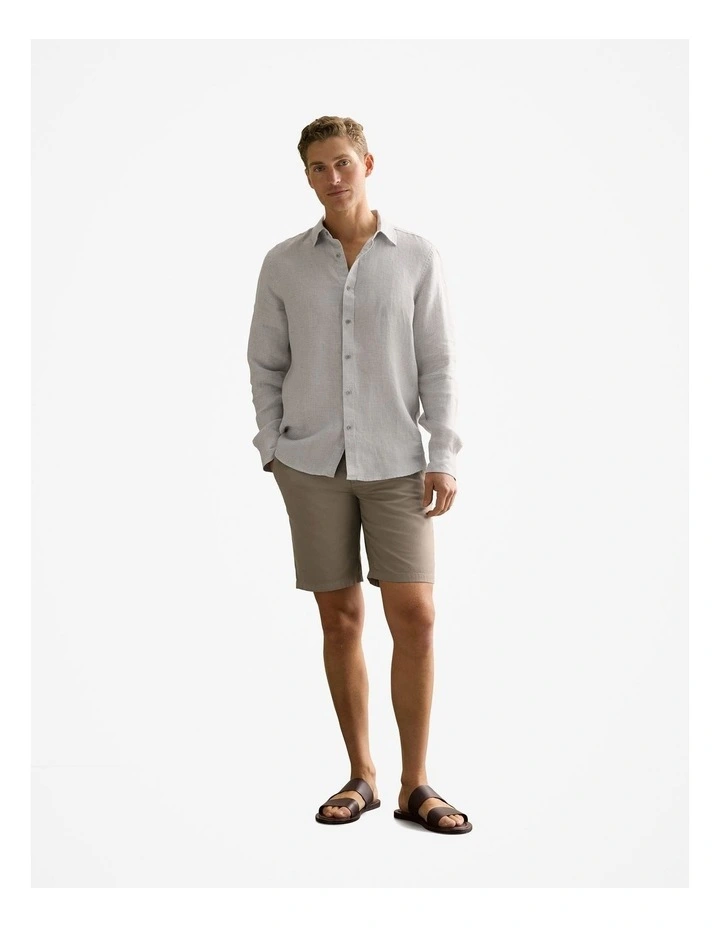 Regular Fit Yarn Dyed Linen Puppytooth Shirt in Cement image 2