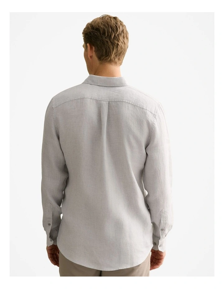 Regular Fit Yarn Dyed Linen Puppytooth Shirt in Cement image 4
