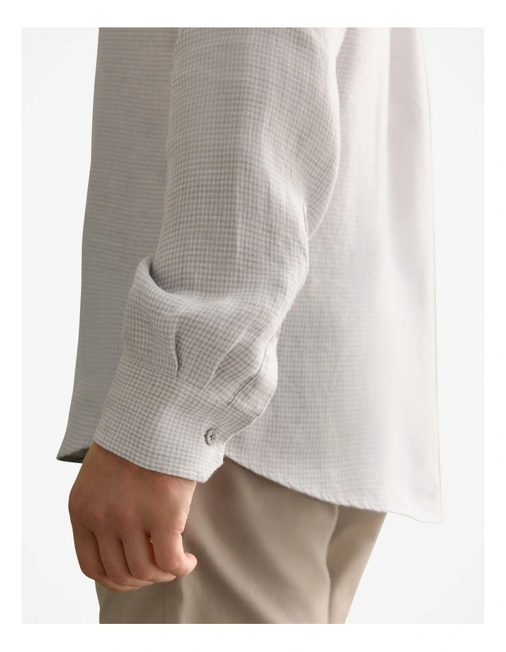Regular Fit Yarn Dyed Linen Puppytooth Shirt in Cement image 5