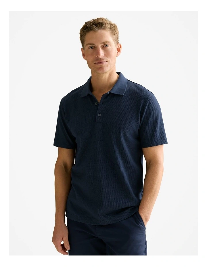 Cotton Jacquard Polo in Navy image 1