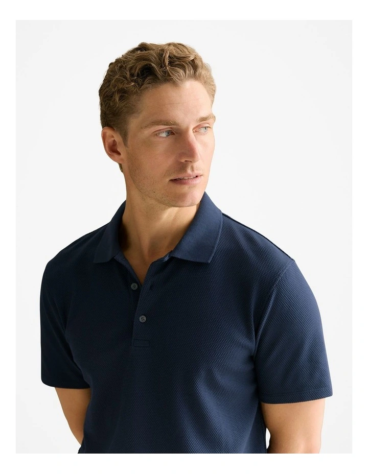 Cotton Jacquard Polo in Navy image 3