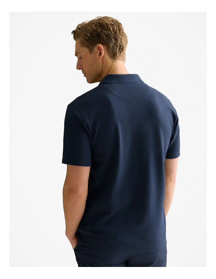 Cotton Jacquard Polo in Navy image 4