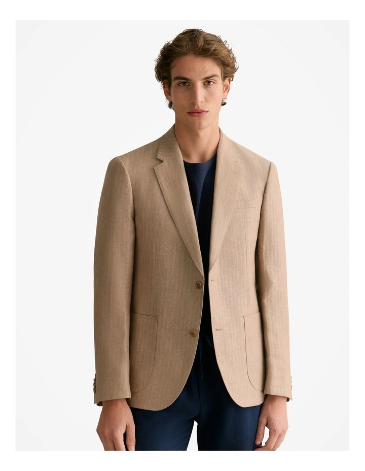 Regular Fit Irish Linen Herringbone Blazer in Barley image 1