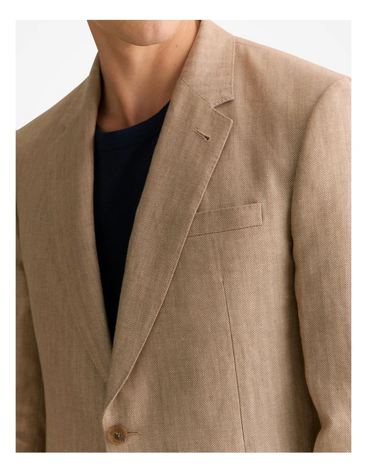 Regular Fit Irish Linen Herringbone Blazer in Barley image 3