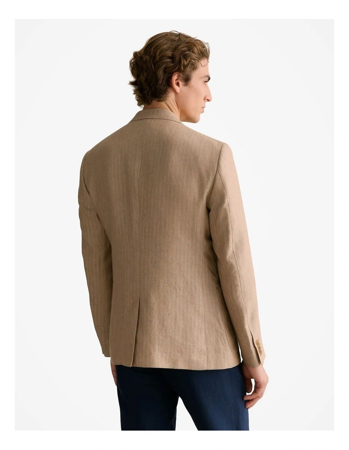 Regular Fit Irish Linen Herringbone Blazer in Barley image 4