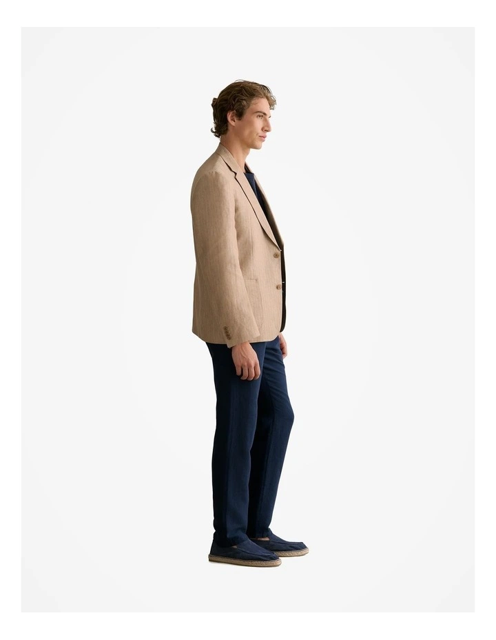 Regular Fit Irish Linen Herringbone Blazer in Barley image 5