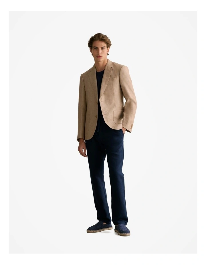 Regular Fit Irish Linen Herringbone Blazer in Barley image 6