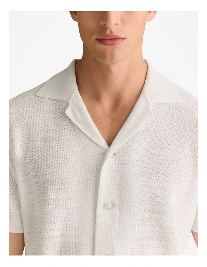Cotton Linen Textured Knit Shirt in White image 3