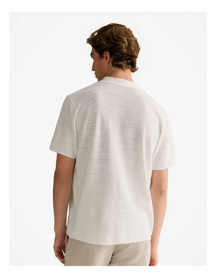 Cotton Linen Textured Knit Shirt in White image 4