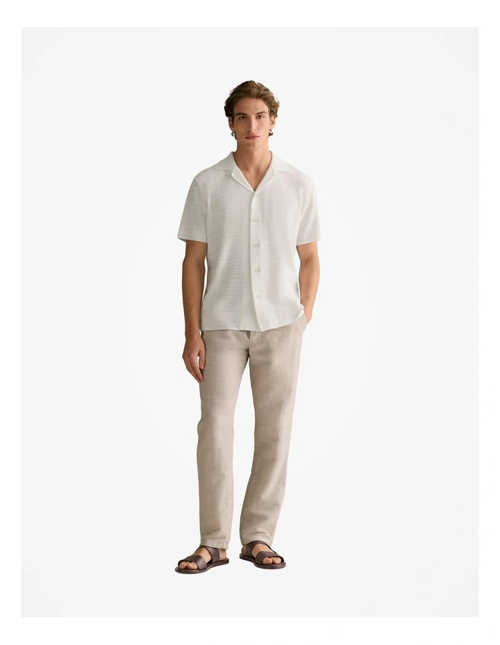 Cotton Linen Textured Knit Shirt in White image 6