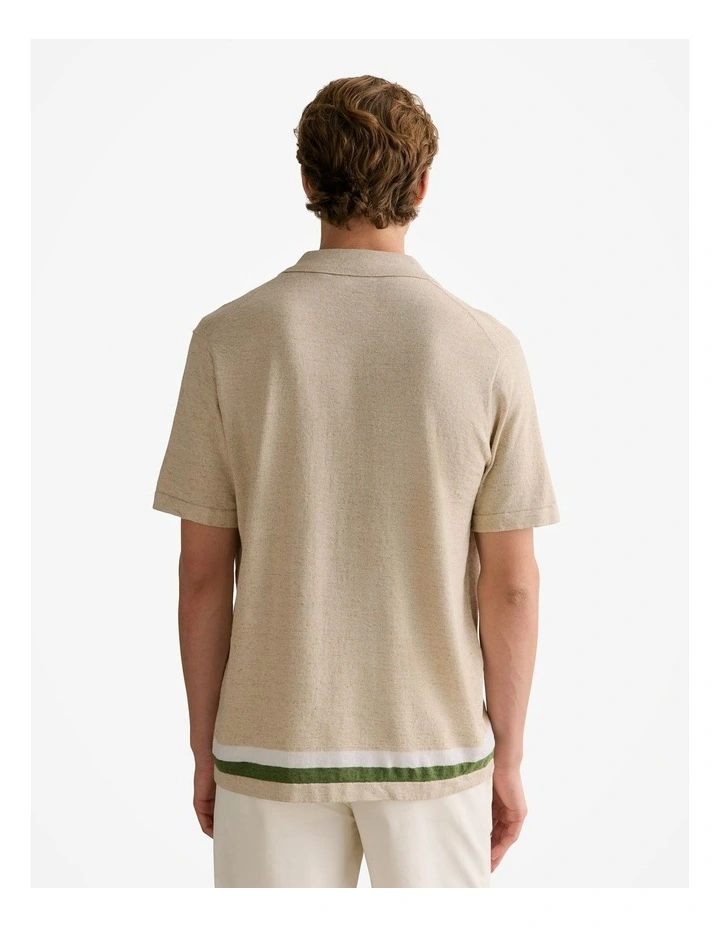 Linen Cotton Graphic Knit Shirt in Natural image 4