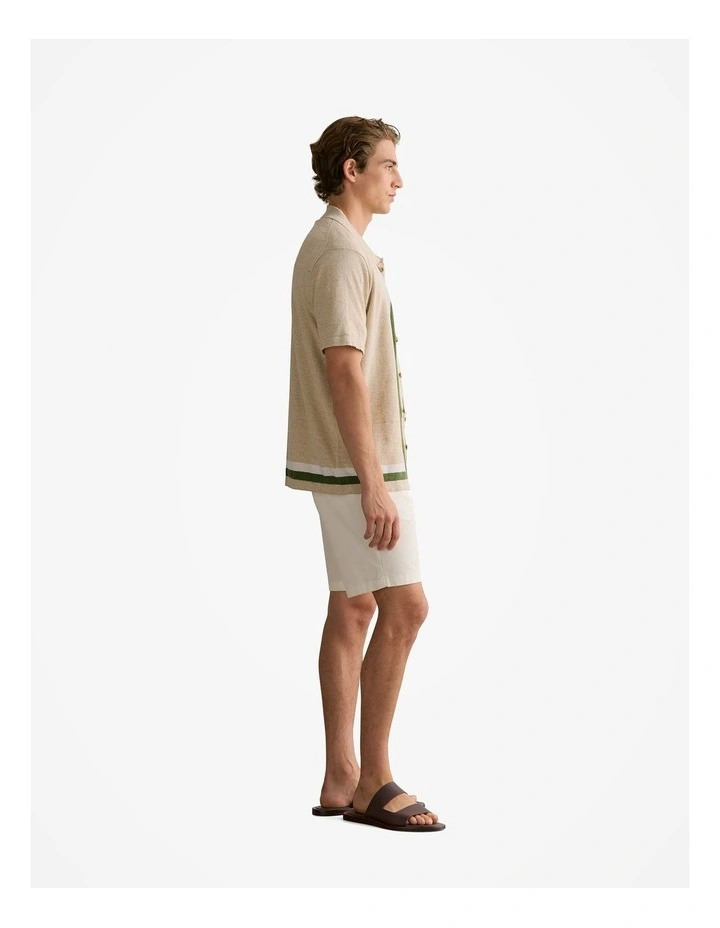 Linen Cotton Graphic Knit Shirt in Natural image 5