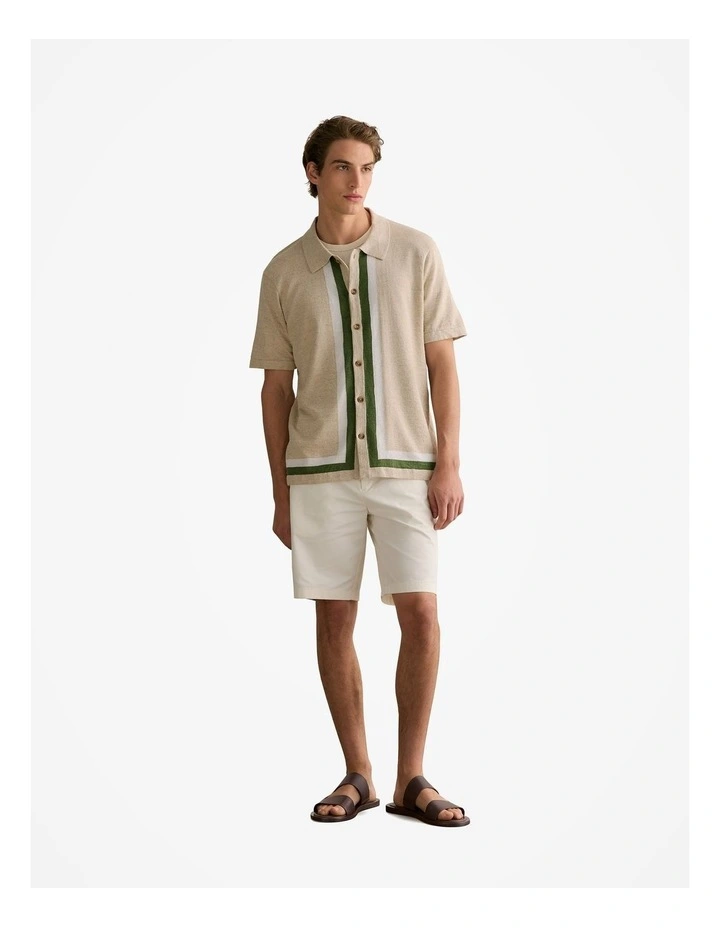 Linen Cotton Graphic Knit Shirt in Natural image 6