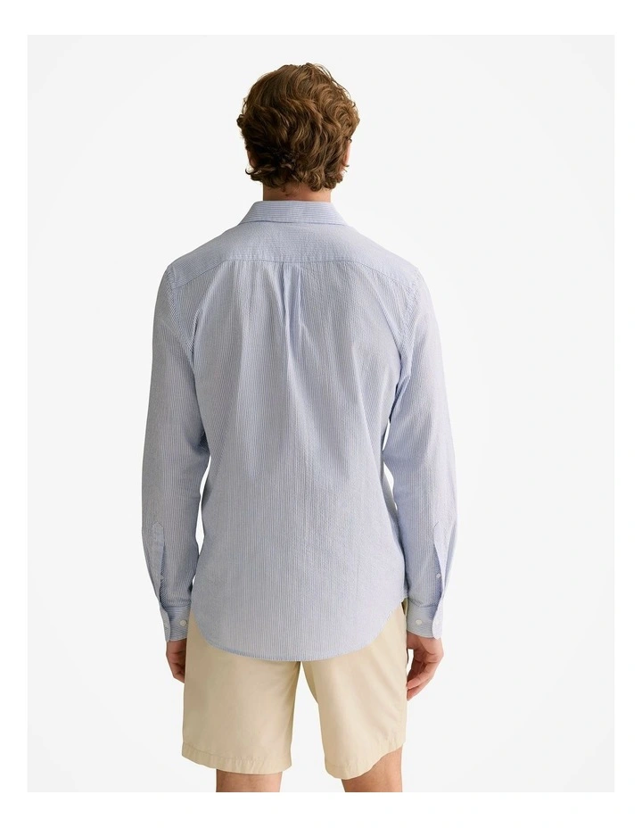 Regular Fit Seersucker Stripe Shirt in Wedgewood Blue image 3