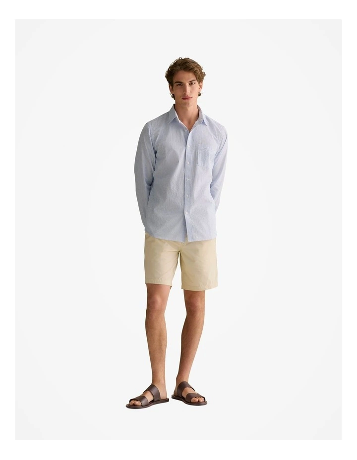 Regular Fit Seersucker Stripe Shirt in Wedgewood Blue image 5