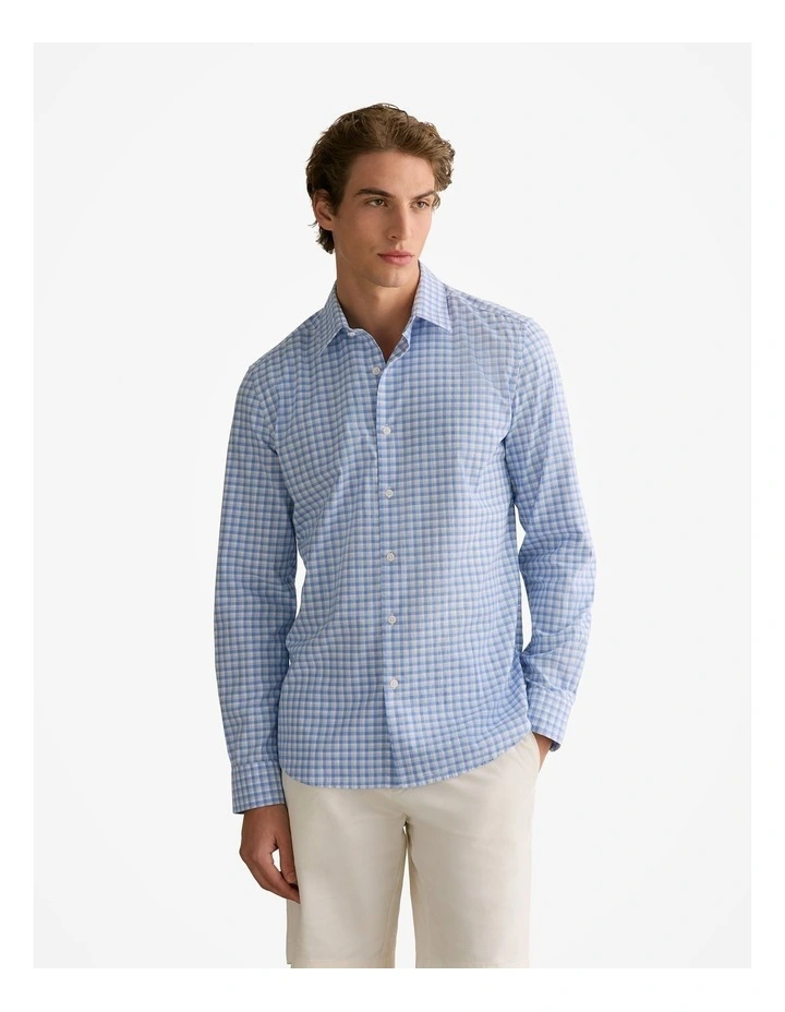 Tailored Fit Cotton Poplin Gingham Shirt in Wedgewood Blue image 1