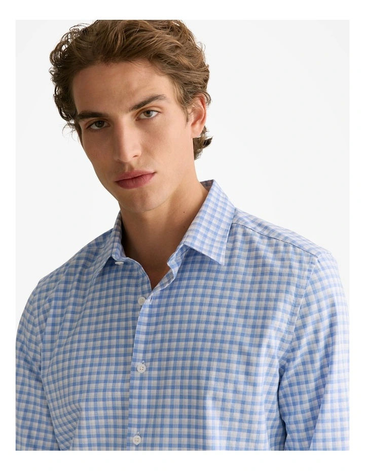 Tailored Fit Cotton Poplin Gingham Shirt in Wedgewood Blue image 3