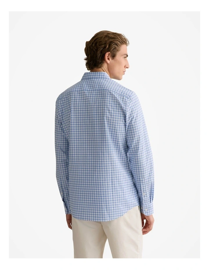 Tailored Fit Cotton Poplin Gingham Shirt in Wedgewood Blue image 4