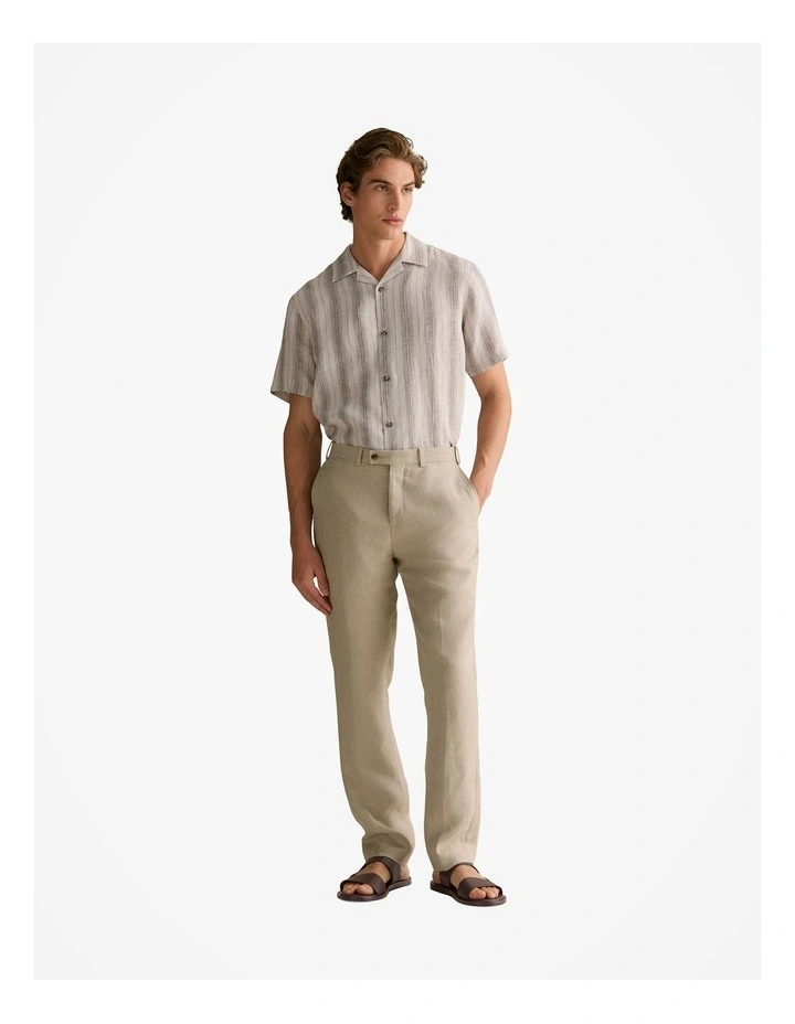Regular Fit Linen Tonal Stripe Short Sleeve Shirt in Flax image 3