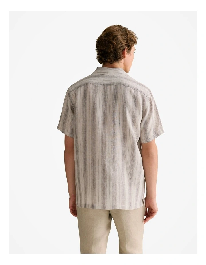 Regular Fit Linen Tonal Stripe Short Sleeve Shirt in Flax image 4