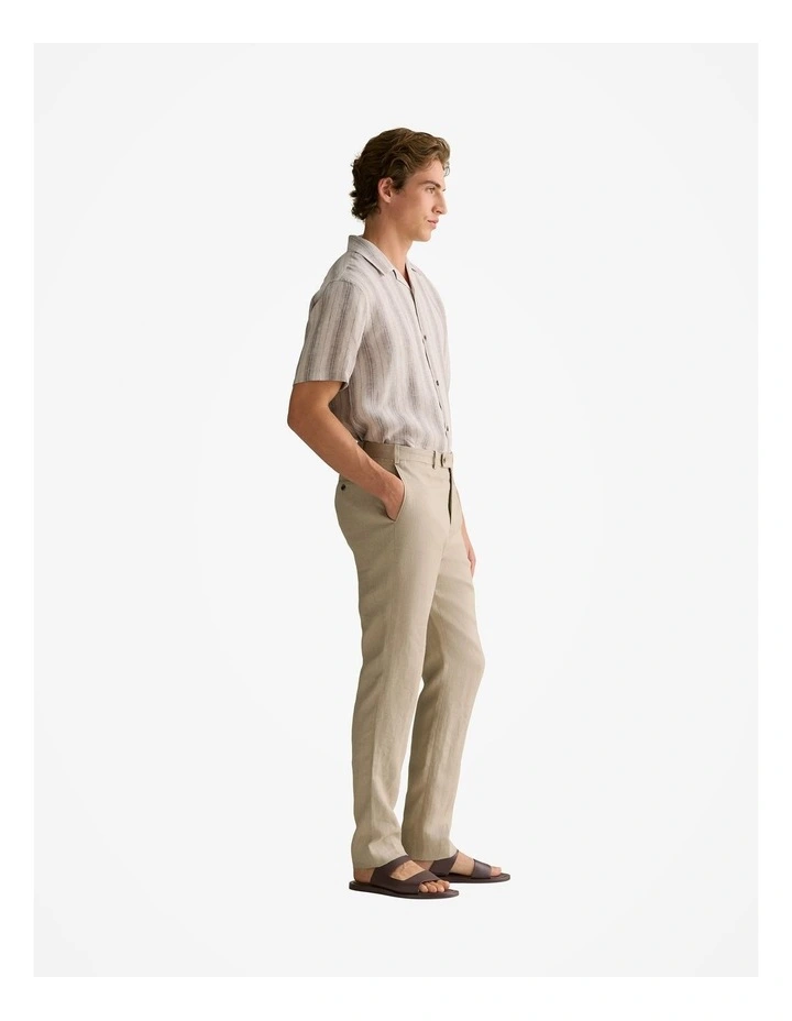 Regular Fit Linen Tonal Stripe Short Sleeve Shirt in Flax image 5