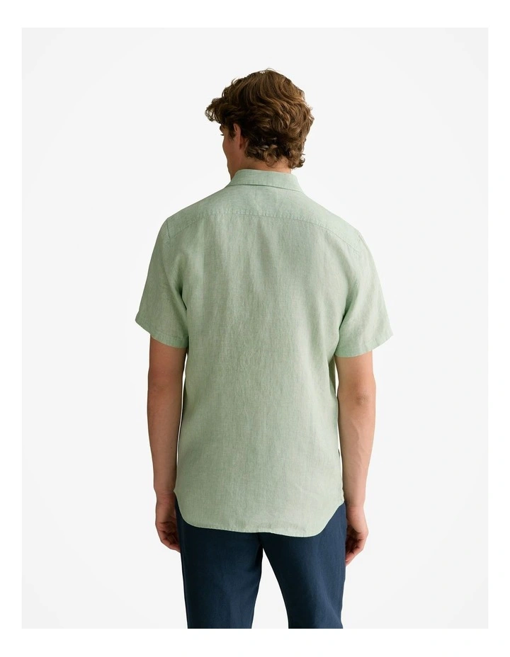Regular Fit Delave Linen End On End Short Sleeve Shirt in Pale Green image 4