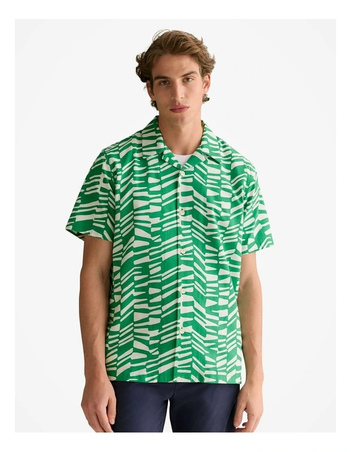Regular Fit Abstract Geo Short Sleeve Shirt in Billiard Green image 1