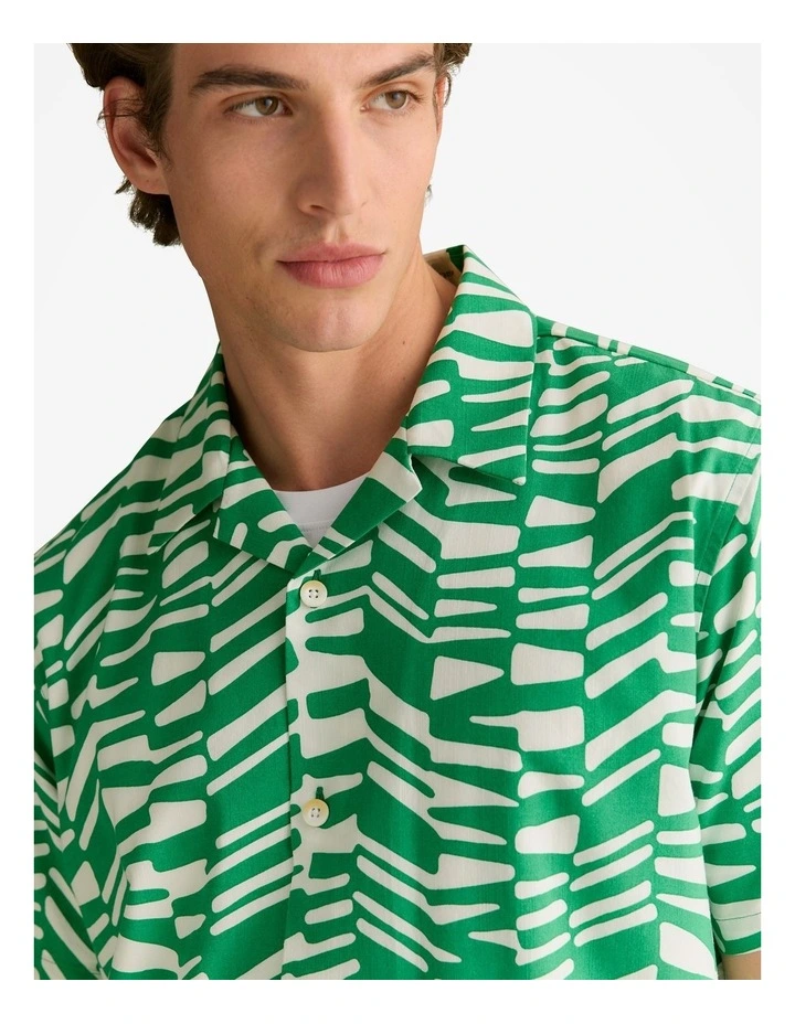 Regular Fit Abstract Geo Short Sleeve Shirt in Billiard Green image 3