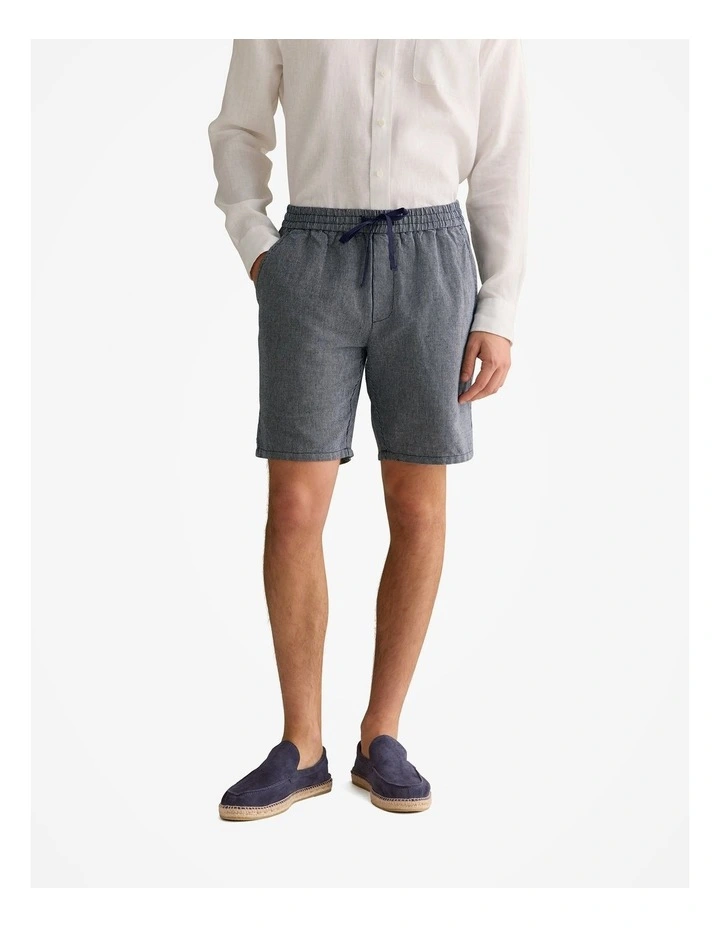 Yarn Dyed Linen Cotton Pull On Short in Navy image 1