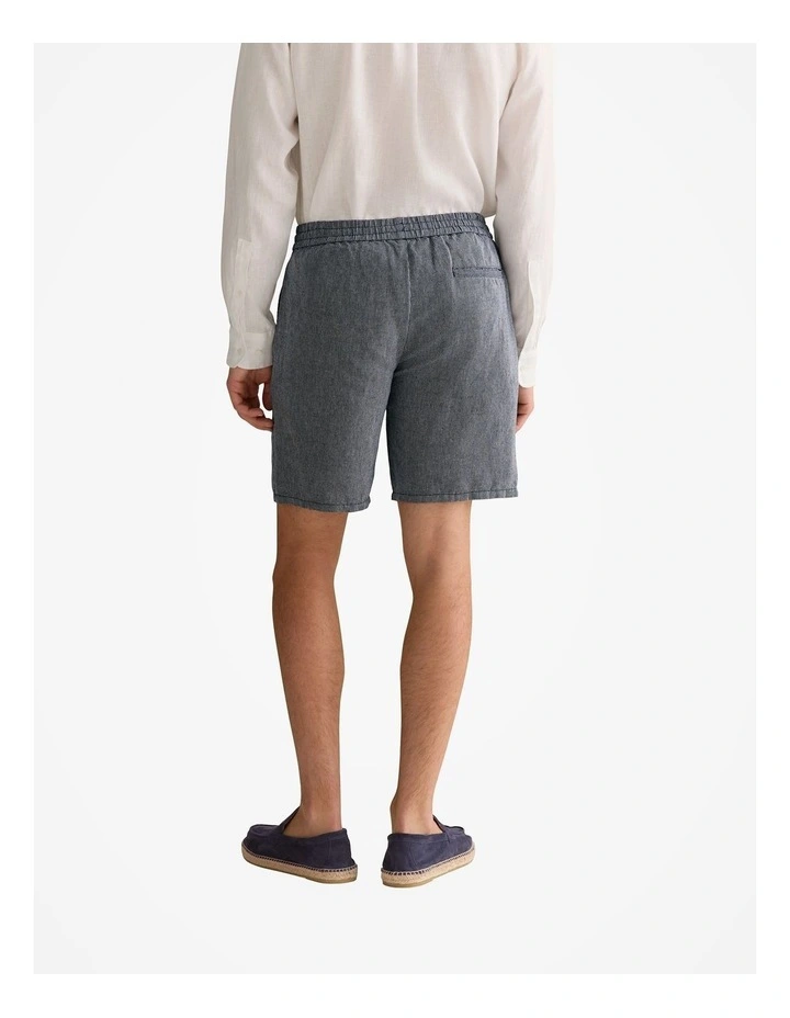 Yarn Dyed Linen Cotton Pull On Short in Navy image 4