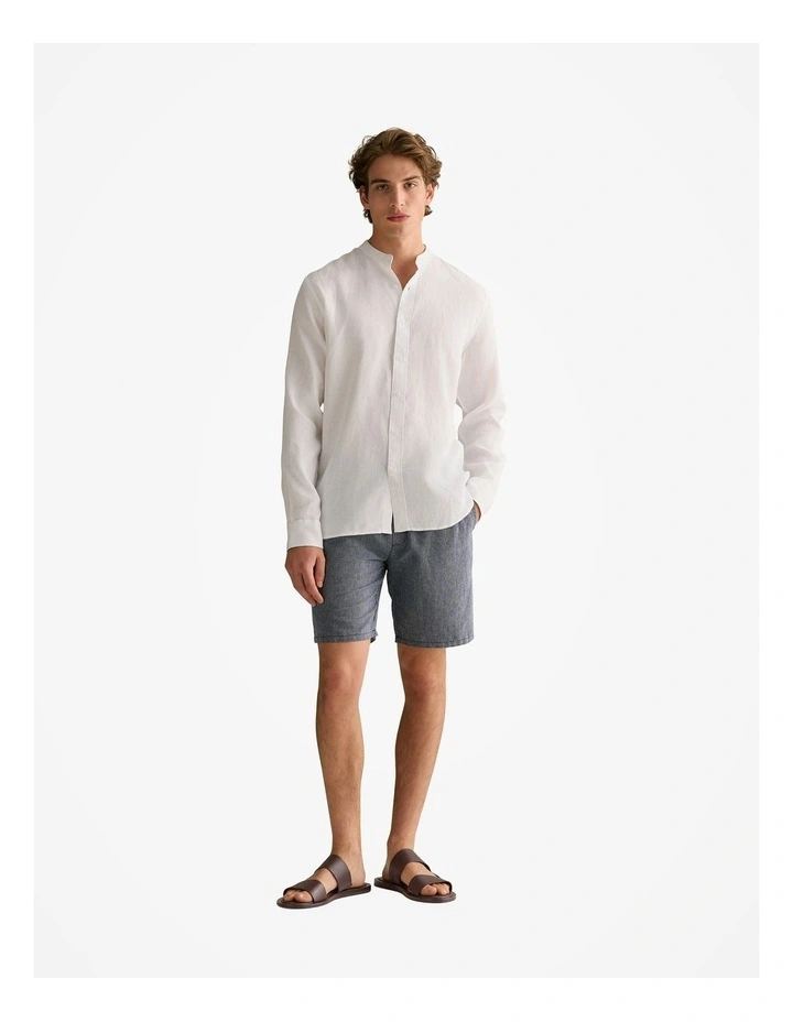 Yarn Dyed Linen Cotton Pull On Short in Navy image 5