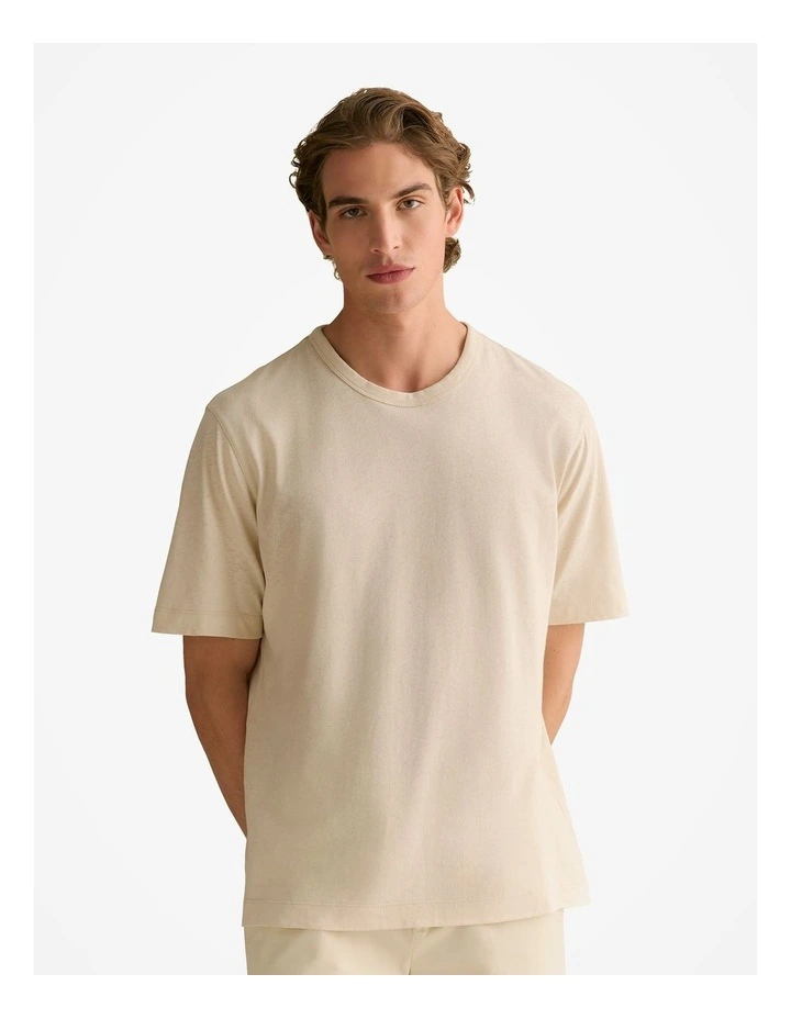 Linen Cotton Relaxed Crew T-shirt in Chalk image 1