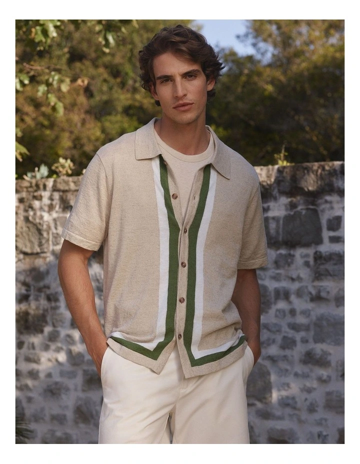 Linen Cotton Relaxed Crew T-shirt in Chalk image 2