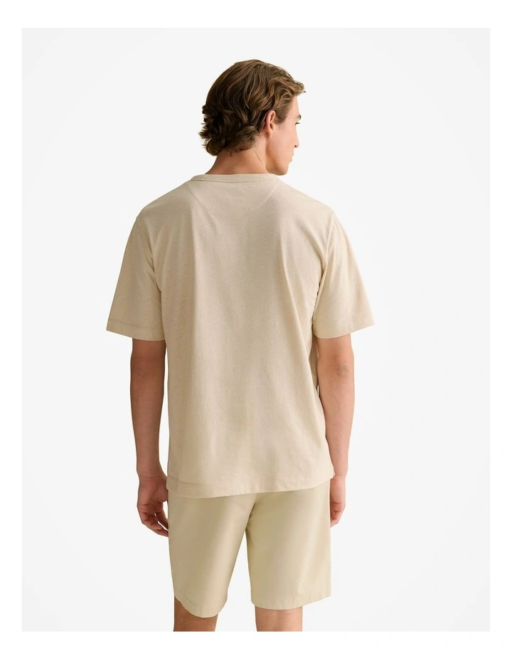 Linen Cotton Relaxed Crew T-shirt in Chalk image 4