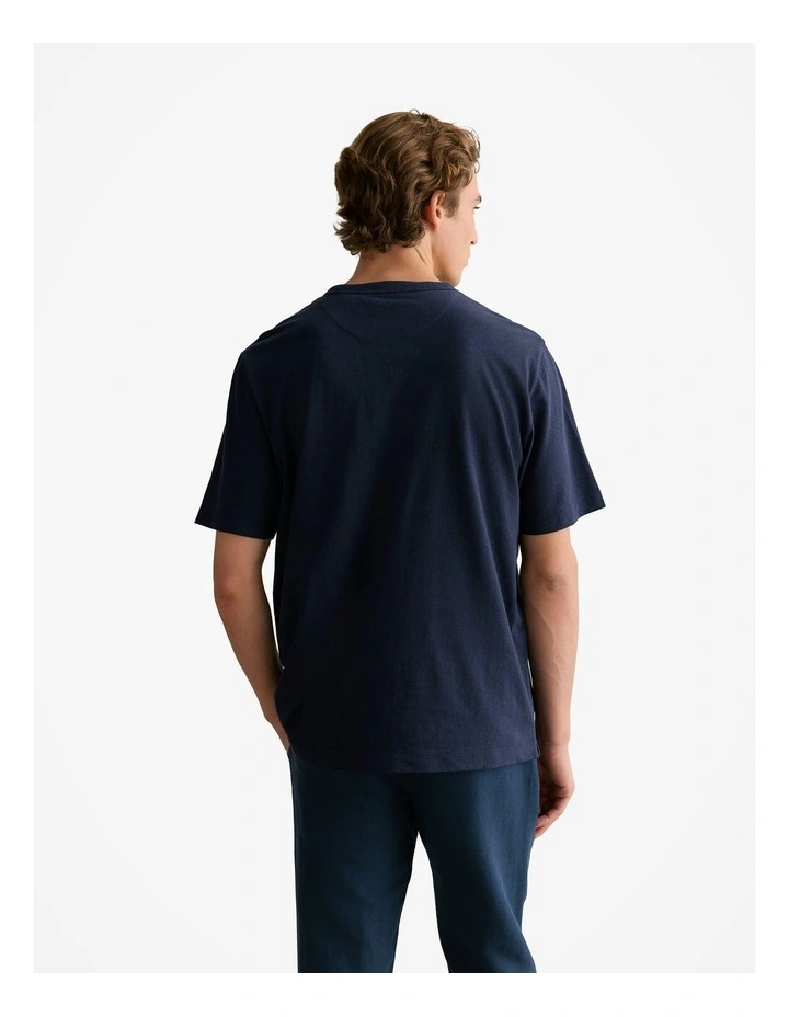 Linen Cotton Relaxed Crew T-shirt in Navy image 4