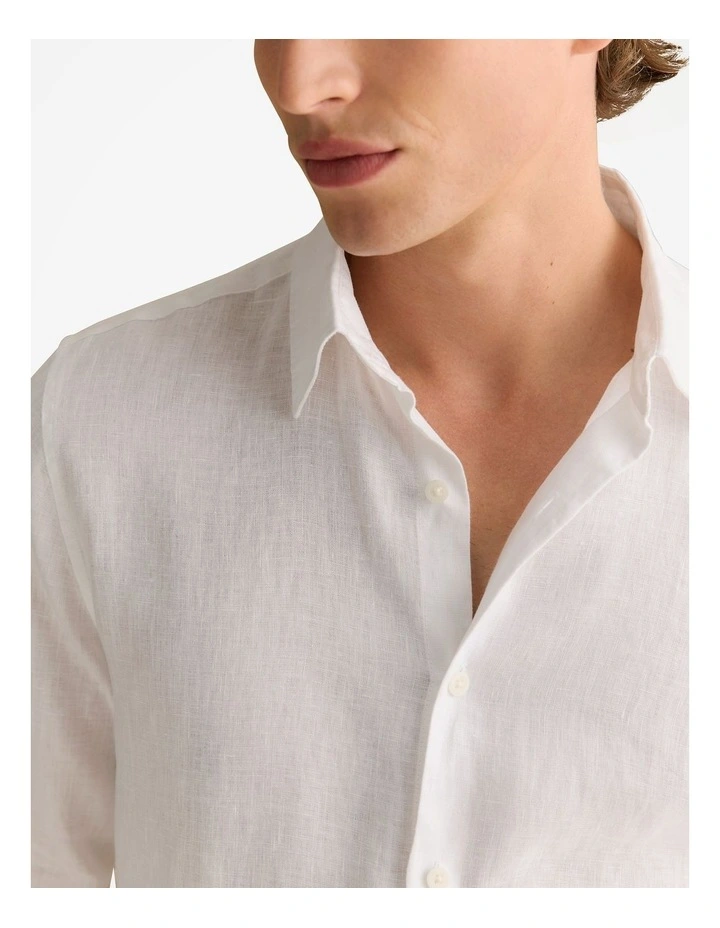 Tailored Fit Classic Linen Shirt in White image 3