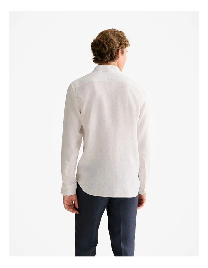 Tailored Fit Classic Linen Shirt in White image 4