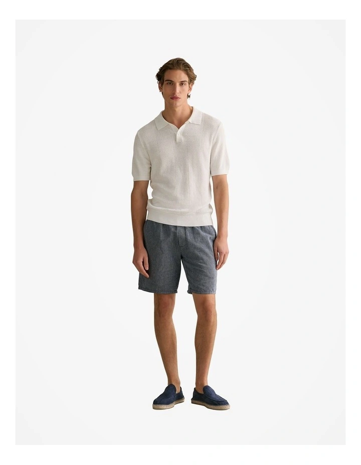 Linen Cotton Textured Stitch Polo in White image 2