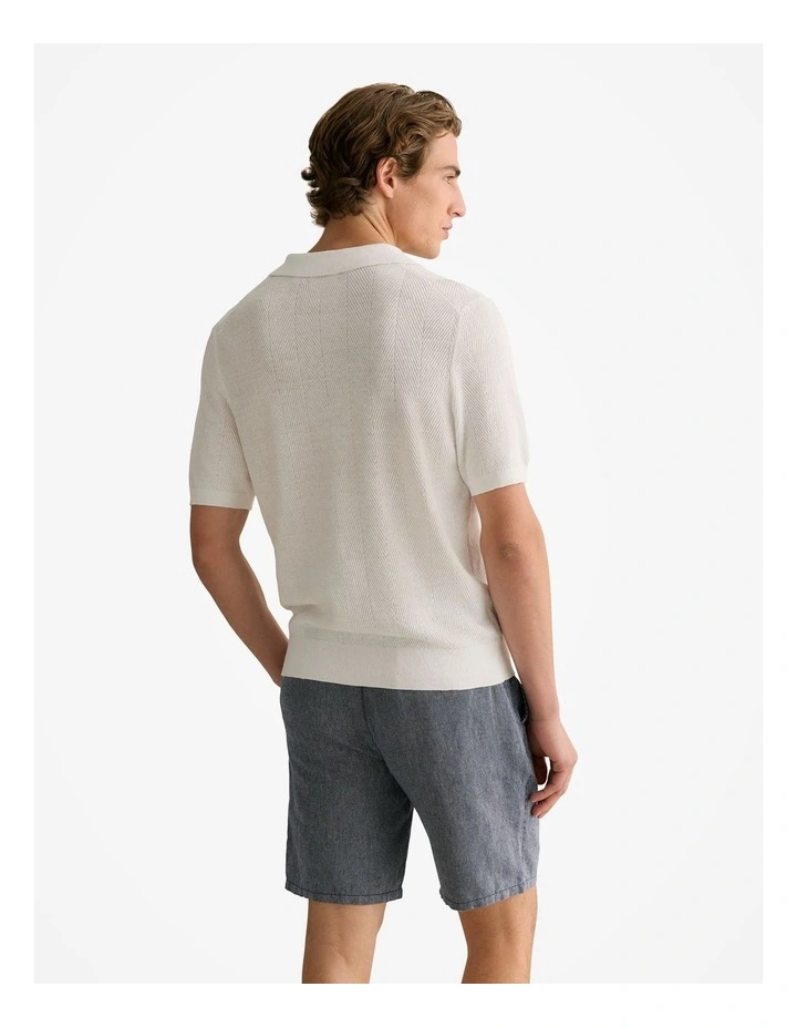 Linen Cotton Textured Stitch Polo in White image 4