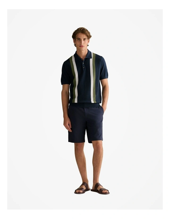 Cotton Linen Textured Stripe Polo in Navy image 2