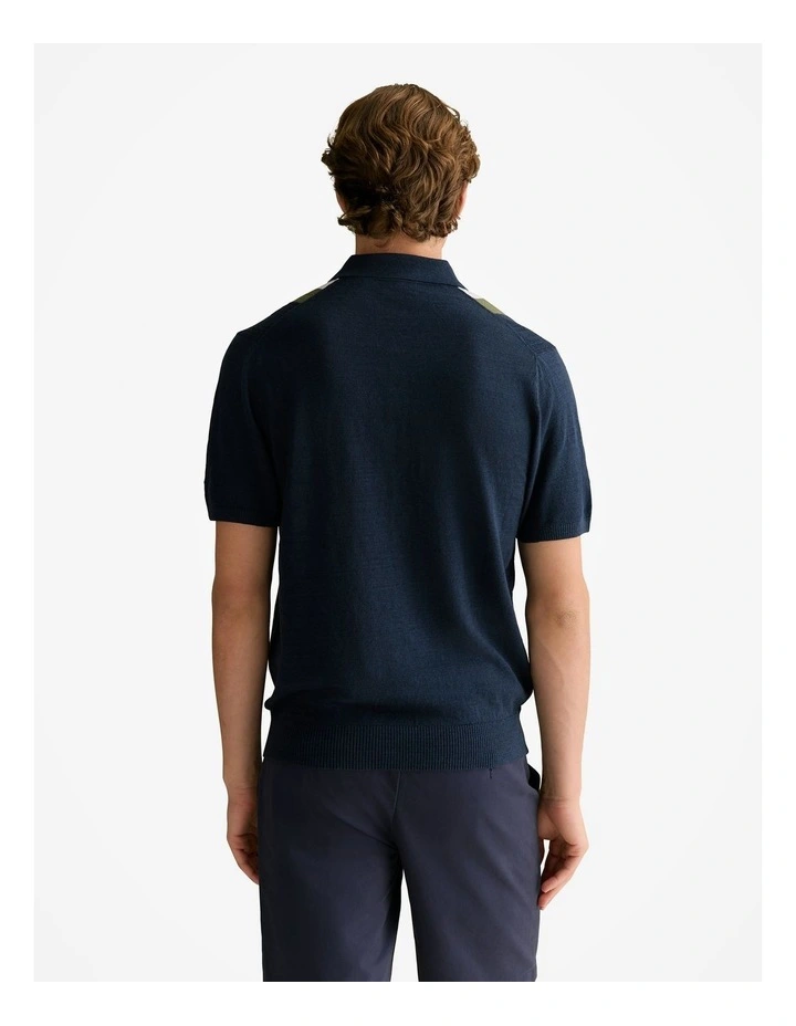 Cotton Linen Textured Stripe Polo in Navy image 4