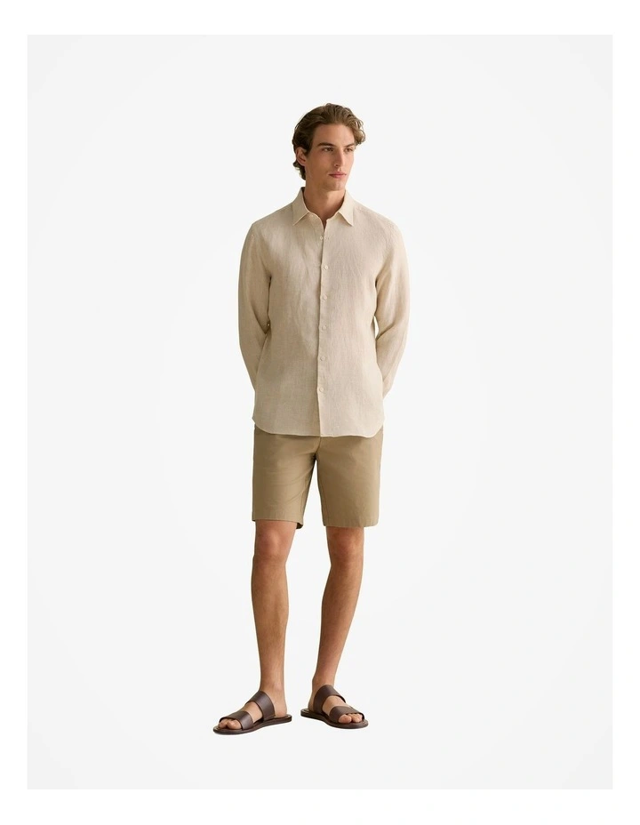Tailored Fit Basketweave Linen Shirt in Barley image 2