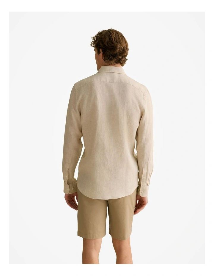 Tailored Fit Basketweave Linen Shirt in Barley image 4