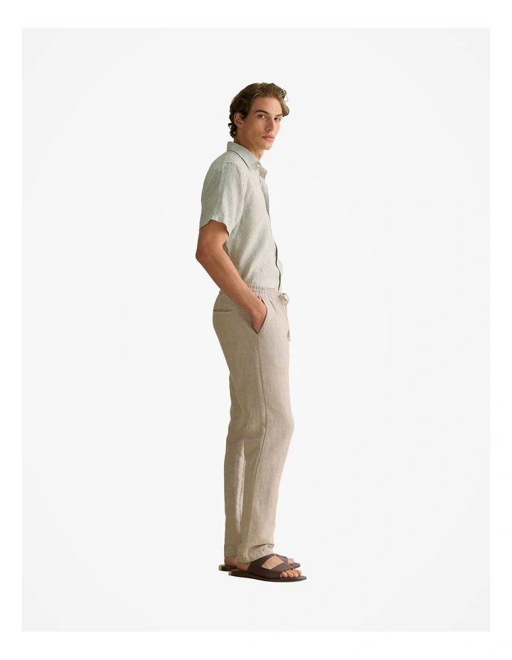Linen Fine Stripe Short Sleeve Shirt in Ivy image 5