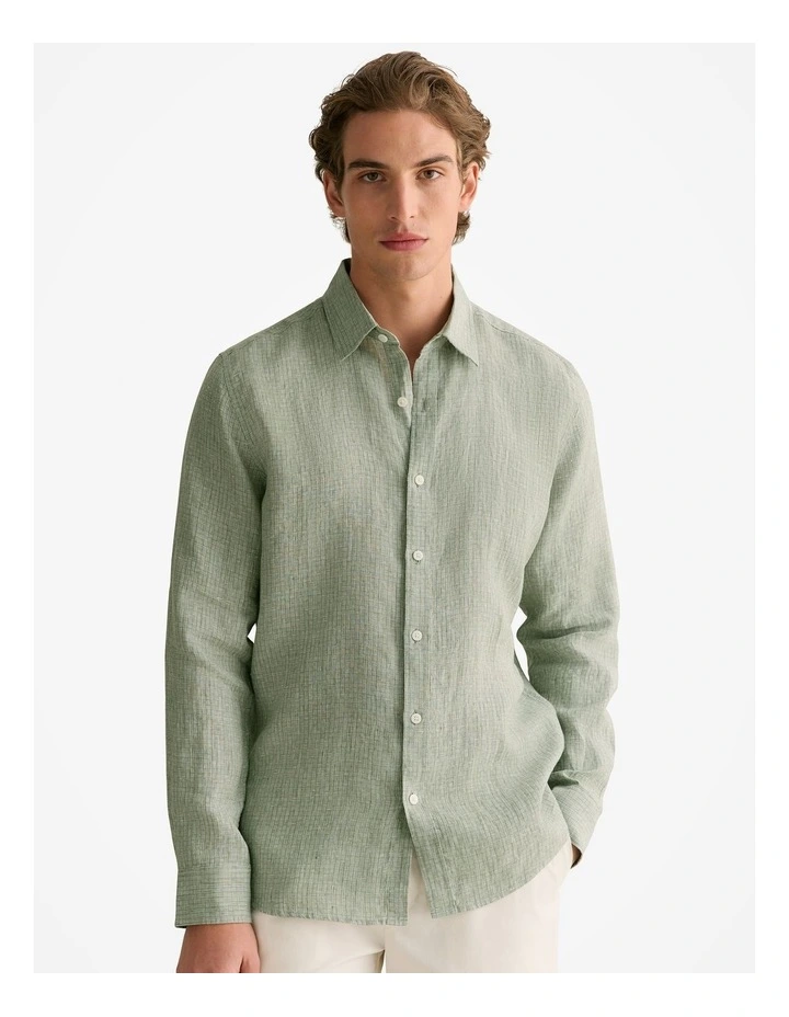 Regular Fit Yarn Dyed Linen Grid Shirt in Ivy image 1